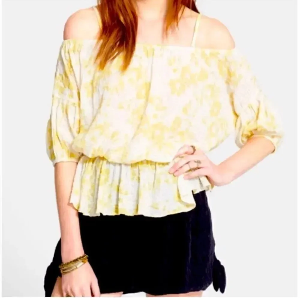 Free People Shades of Cool yellow/white off the shoulder top